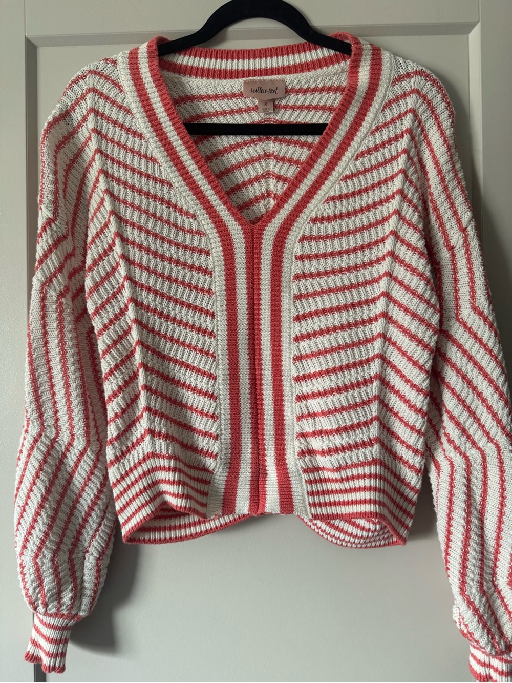 Willow & Root (Buckle) Coral & White Striped V-Neck Sweater - Relaxed Fit